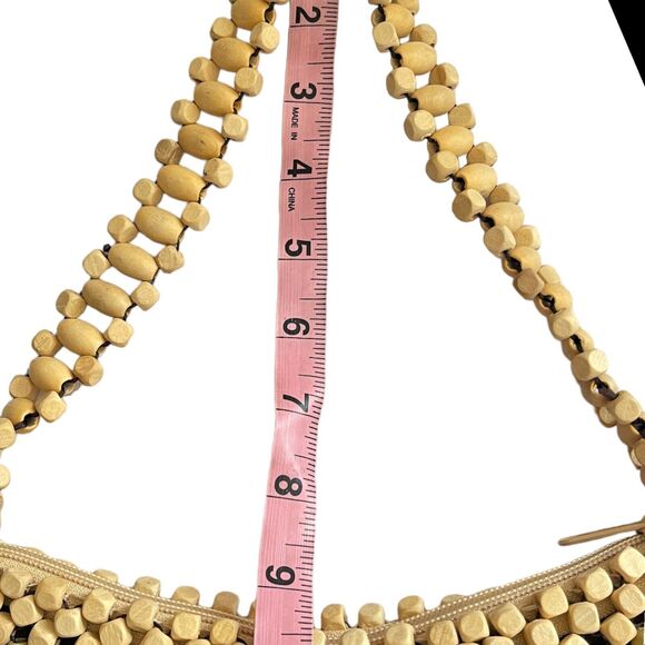 Old Navy Y2K Retro Wooden Bead Natural Boho Shoulder Bag Purse Wood Hippie - Picture 6 of 6